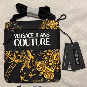 Authentic Versace Jeans Couture Black & Gold Baroque Crossbody Bag - NWT